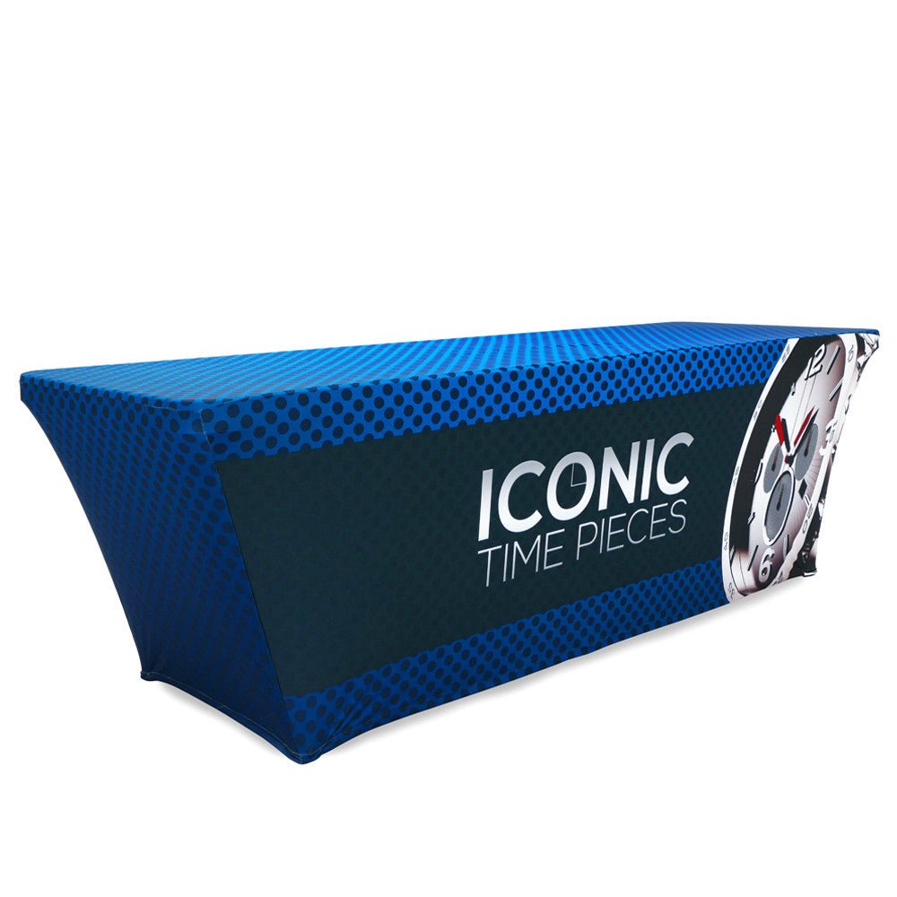 8 ft. Stretch Table Throw 4 - sided with Custom Print - Blitz Sign & Displays