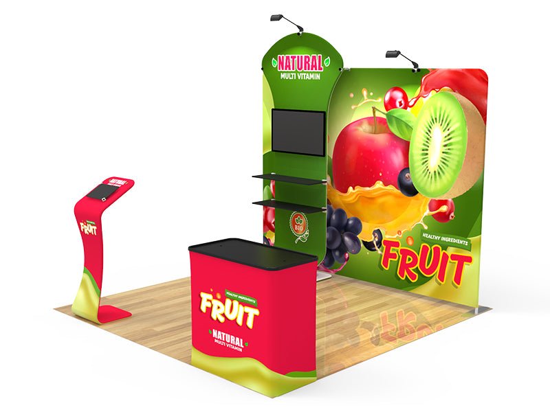 10x10ft Custom Booth I Dual Podium TV & Ipad - Blitz Sign & Displays