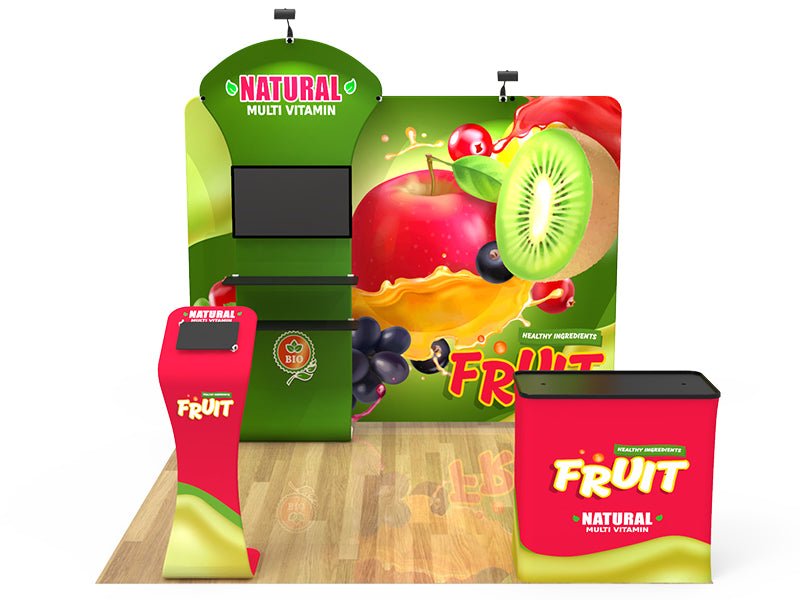 10x10ft Custom Booth I Dual Podium TV & Ipad - Blitz Sign & Displays